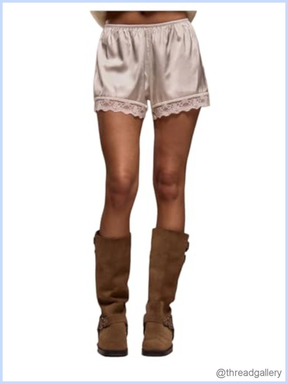 RoseSeek Satin Lace Trim Mini Shorts Drop Waist French Knickers